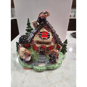 Vintage Ceramic Lighted Easter Village House Bunnyville 1980s 9.25" Tall 13" W